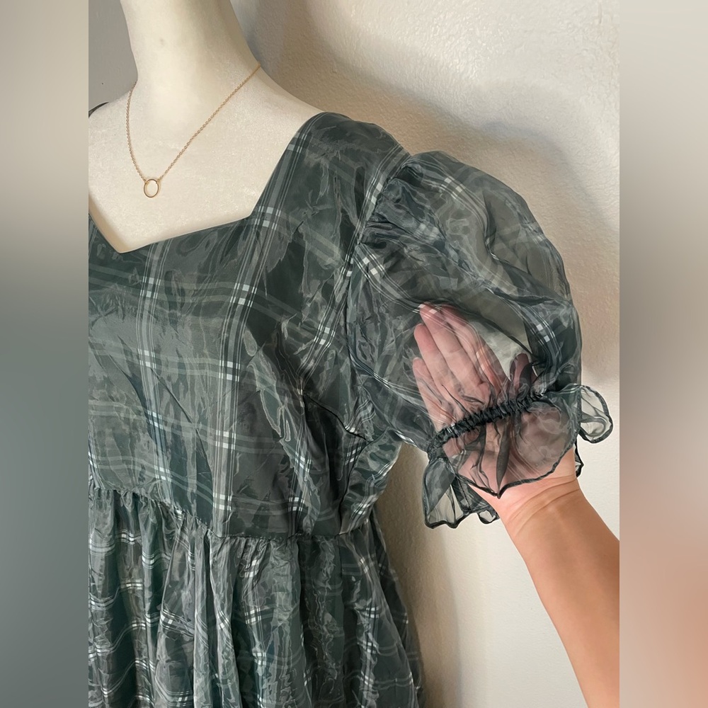 2x JessaKae Cordelia Plaid Puff Sleeve Organza Formal Maxi Dress Sweetheart - Picture 8 of 13